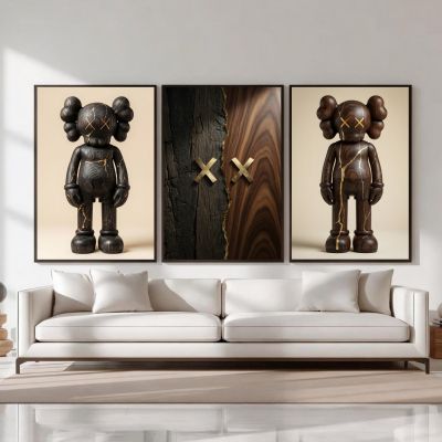 KAWS Wall Art – Wood Kintsugi Hypebeast Decor Set of 3