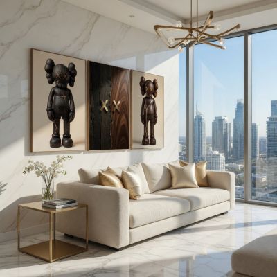 KAWS Wall Art – Wood Kintsugi Hypebeast Decor Set of 3