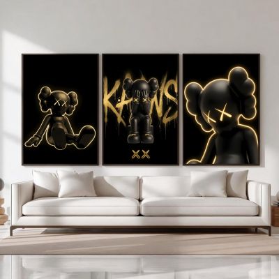 Kaws Girl Wall Art Set of 3, Girl Hypebeast Room Decor, Pink Grey Kaws Posters, Feminine Kaws Wall Art, Cool Girl Room Decor, Teen Girl Art