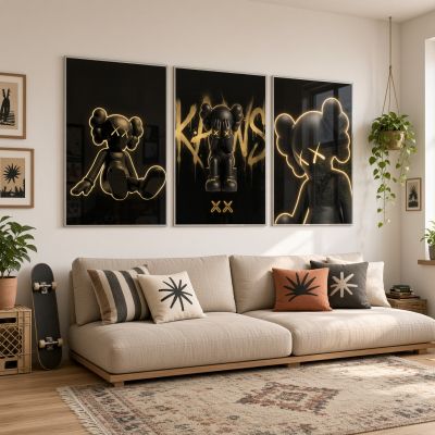 Kaws Girl Wall Art Set of 3, Girl Hypebeast Room Decor, Pink Grey Kaws Posters, Feminine Kaws Wall Art, Cool Girl Room Decor, Teen Girl Art