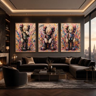 Kaws Girl Wall Art Set of 3, Girl Hypebeast Room Decor, Pink Grey Kaws Posters, Feminine Kaws Wall Art, Cool Girl Room Decor, Teen Girl Art