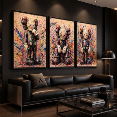 Kaws Girl Wall Art Set of 3, Girl Hypebeast Room Decor, Pink Grey Kaws Posters, Feminine Kaws Wall Art, Cool Girl Room Decor, Teen Girl Art