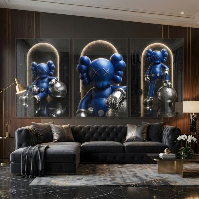 Kaws Girl Wall Art Set of 3, Girl Hypebeast Room Decor, Pink Grey Kaws Posters, Feminine Kaws Wall Art, Cool Girl Room Decor, Teen Girl Art