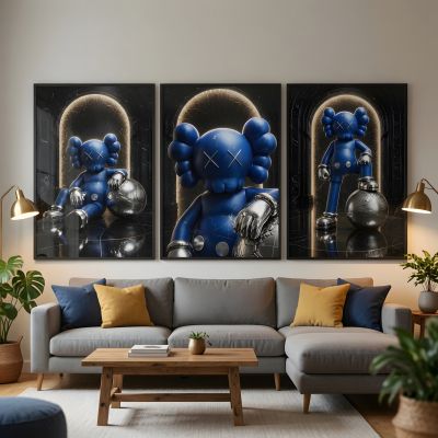 Kaws Girl Wall Art Set of 3, Girl Hypebeast Room Decor, Pink Grey Kaws Posters, Feminine Kaws Wall Art, Cool Girl Room Decor, Teen Girl Art
