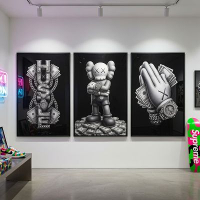 Kaws Girl Wall Art Set of 3, Girl Hypebeast Room Decor, Pink Grey Kaws Posters, Feminine Kaws Wall Art, Cool Girl Room Decor, Teen Girl Art