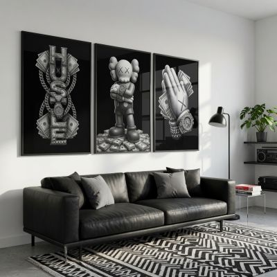 Kaws Girl Wall Art Set of 3, Girl Hypebeast Room Decor, Pink Grey Kaws Posters, Feminine Kaws Wall Art, Cool Girl Room Decor, Teen Girl Art