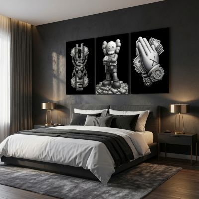 Kaws Girl Wall Art Set of 3, Girl Hypebeast Room Decor, Pink Grey Kaws Posters, Feminine Kaws Wall Art, Cool Girl Room Decor, Teen Girl Art
