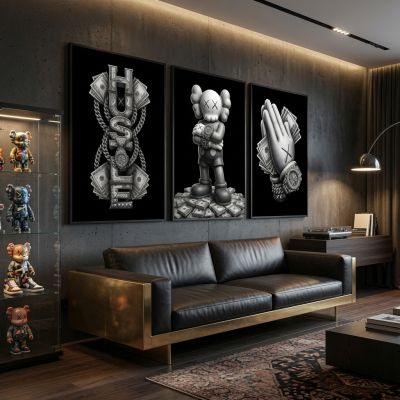Kaws Girl Wall Art Set of 3, Girl Hypebeast Room Decor, Pink Grey Kaws Posters, Feminine Kaws Wall Art, Cool Girl Room Decor, Teen Girl Art