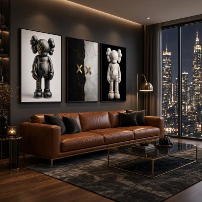 KAWS Wall Art – Kintsugi Hypebeast Decor Black & White Marble Set of 3