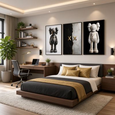 KAWS Wall Art – Kintsugi Hypebeast Decor Black & White Marble Set of 3