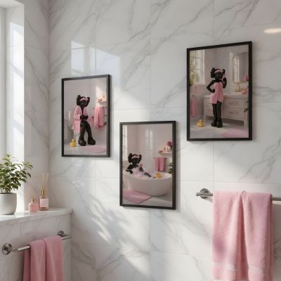 Kaws Girl Wall Art Set of 3, Girl Hypebeast Room Decor, Pink Grey Kaws Posters, Feminine Kaws Wall Art, Cool Girl Room Decor, Teen Girl Art