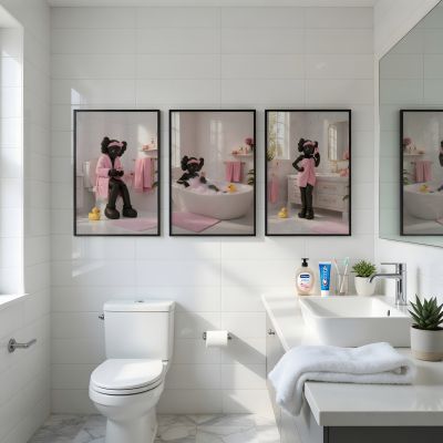 Kaws Girl Wall Art Set of 3, Girl Hypebeast Room Decor, Pink Grey Kaws Posters, Feminine Kaws Wall Art, Cool Girl Room Decor, Teen Girl Art
