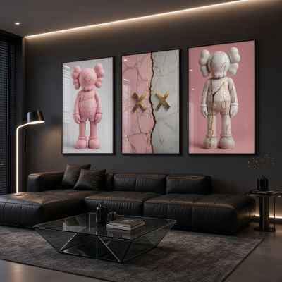 KAWS Wall Art – Pink Hypebeast Room Decor Set of 3