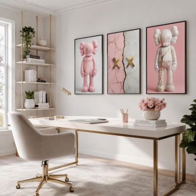 KAWS Wall Art – Pink Hypebeast Room Decor Set of 3