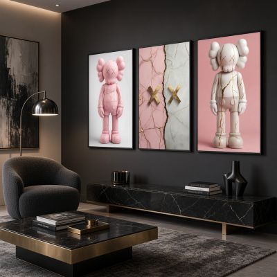 KAWS Wall Art – Pink Hypebeast Room Decor Set of 3
