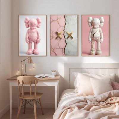 KAWS Wall Art – Pink Hypebeast Room Decor Set of 3