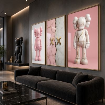 KAWS Wall Art – Pink Hypebeast Room Decor Set of 3