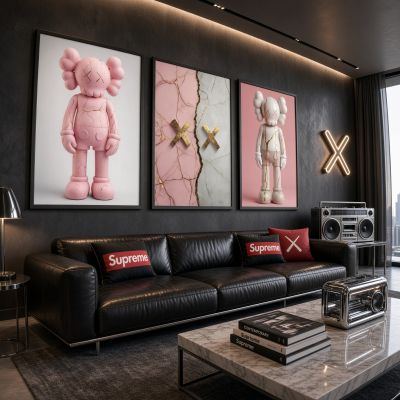 KAWS Wall Art – Pink Hypebeast Room Decor Set of 3