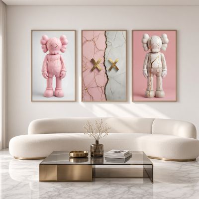 KAWS Wall Art – Pink Hypebeast Room Decor Set of 3