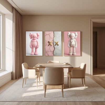 KAWS Wall Art – Pink Hypebeast Room Decor Set of 3