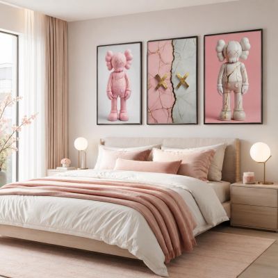 KAWS Wall Art – Pink Hypebeast Room Decor Set of 3