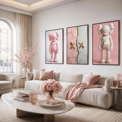 KAWS Wall Art – Pink Hypebeast Room Decor Set of 3