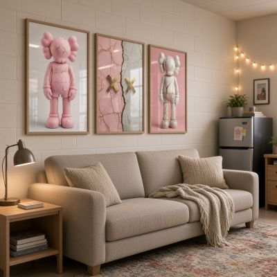 KAWS Wall Art – Pink Hypebeast Room Decor Set of 3