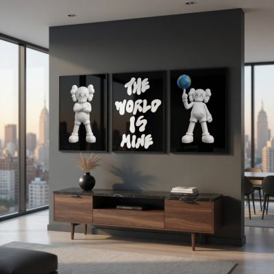 KAWS Wall Art – The World Is Mine Hypebeast Room Decor Set of 3