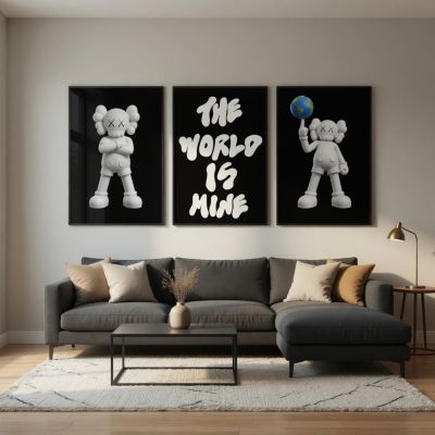 KAWS Wall Art – The World Is Mine Hypebeast Room Decor Set of 3