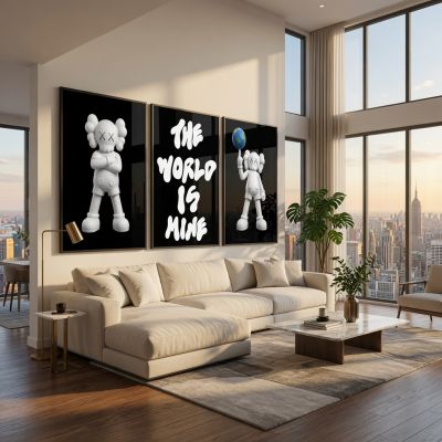 KAWS Wall Art – The World Is Mine Hypebeast Room Decor Set of 3
